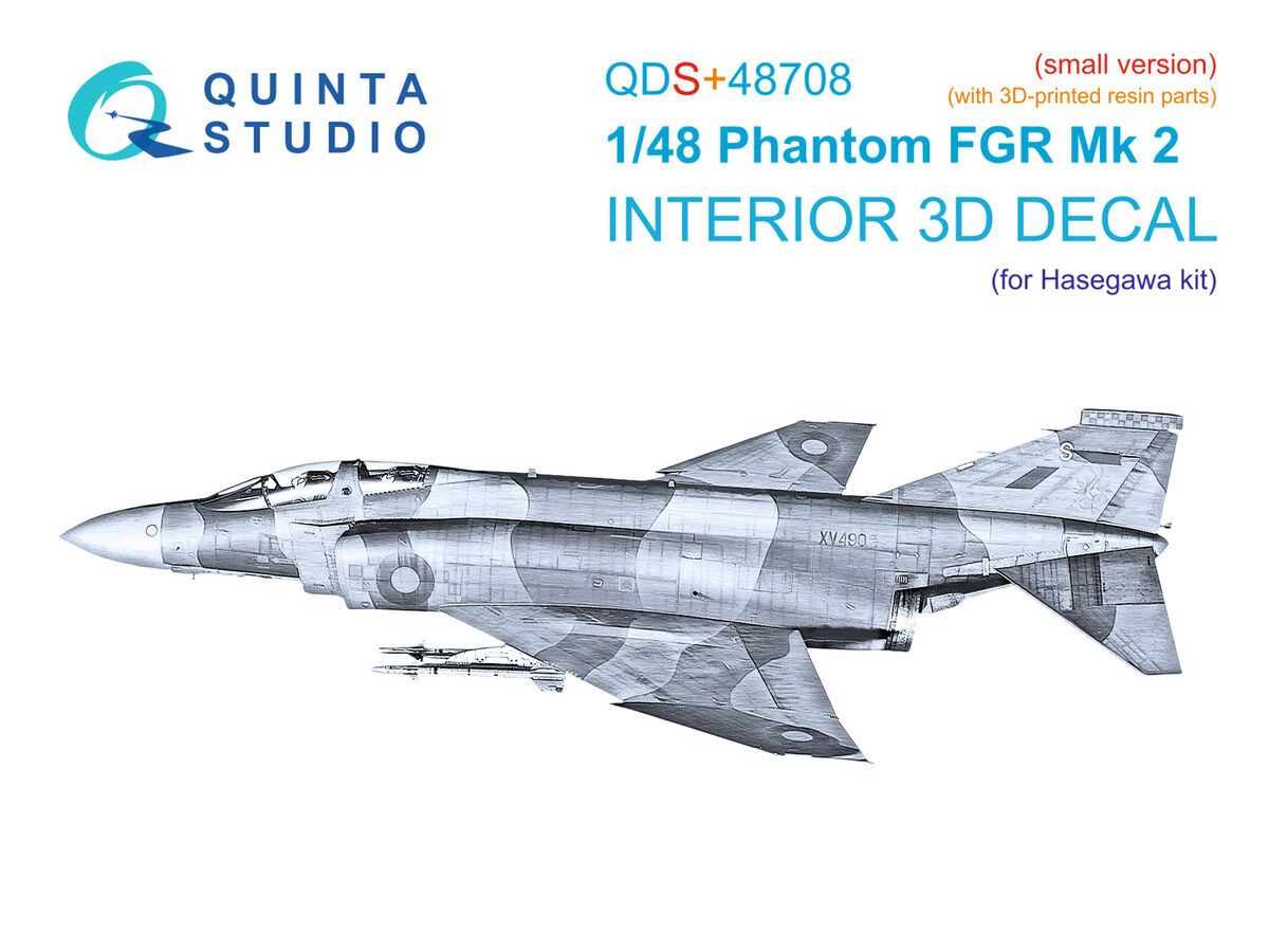 1:48 F-4 M Phantom FGR.2 - 3D-Printed & Coloured Interior wit 3D-Printed Resin Parts (for Hasegawa Kits / Small Version)
