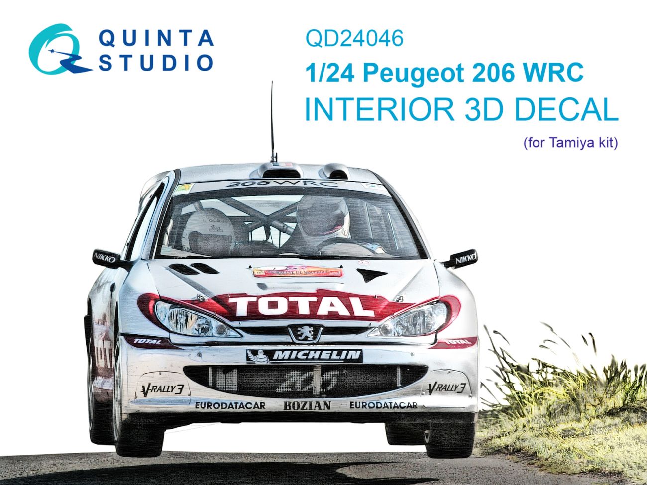 1:24 Peugeot 206 WRC 3D-Printed & coloured Interior on decal paper (Tamiya)