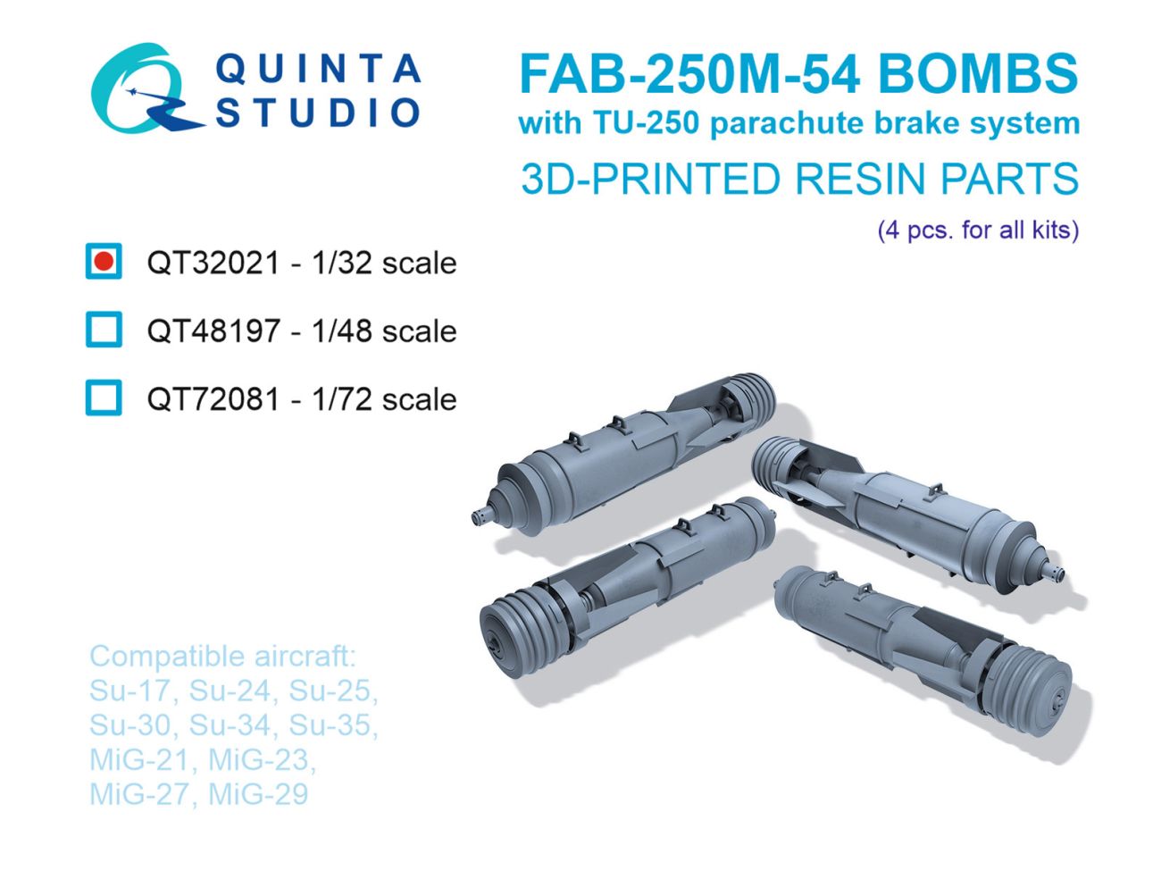 1:32 FAB-250 M-54 Bombs with TU-250 parachute brake system, 4 pcs (for all kits)