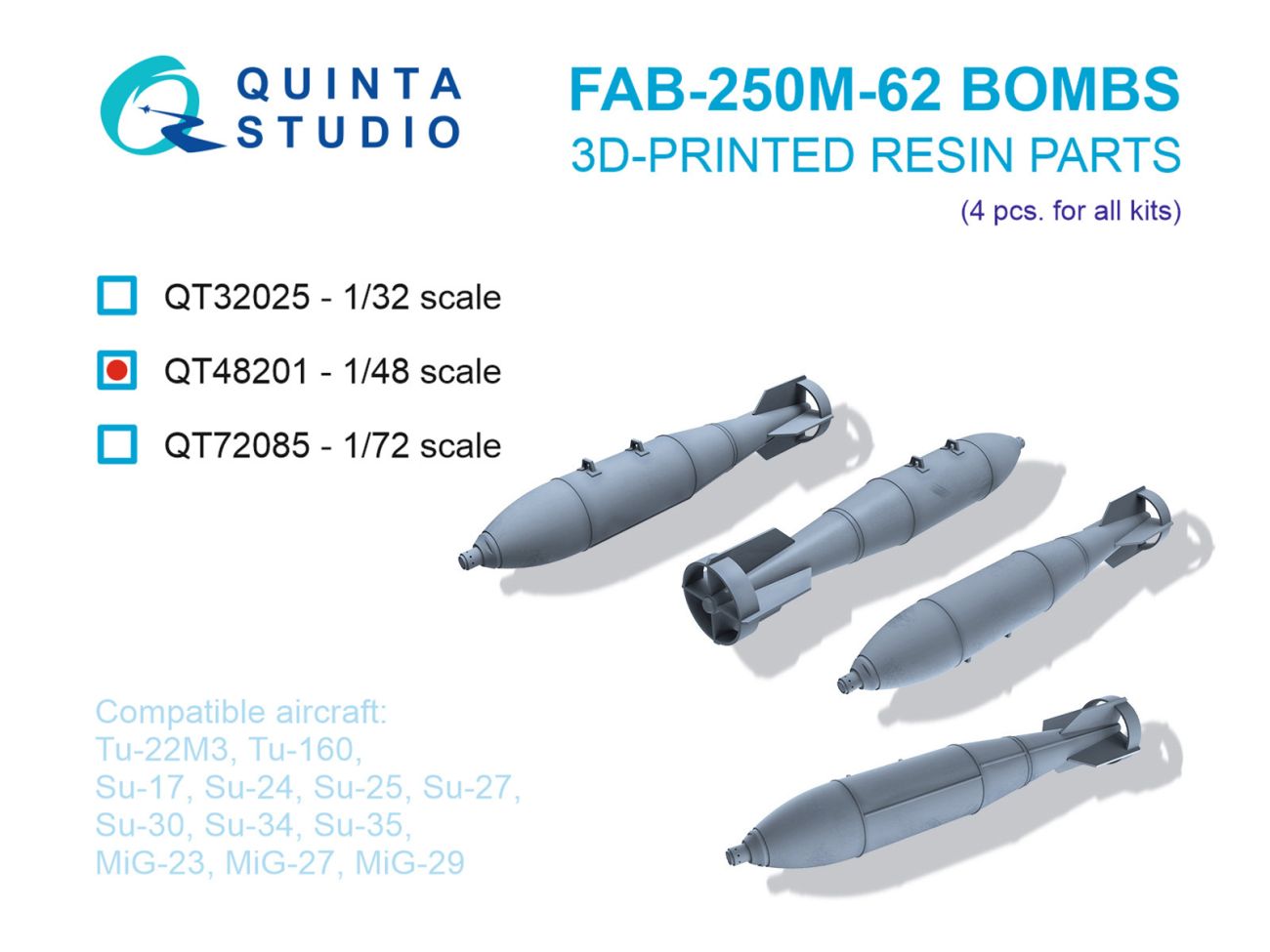 1:48 FAB-250 M-62 Bombs, 4 pcs (for all kits)