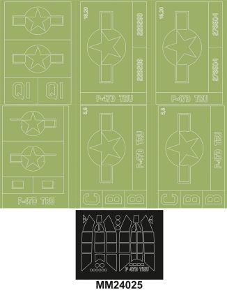 1:24 P-47D RAZORBACK Trumpeter 2427 2 canopy masks(outside & inside) + 6 insignia masks