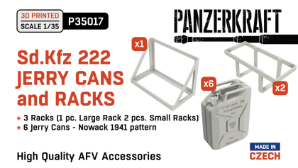 1:35 Sd.Kfz 222 jerry cans rack, 3 rack and 6 jerry cans - Nowack 1941 pattern
