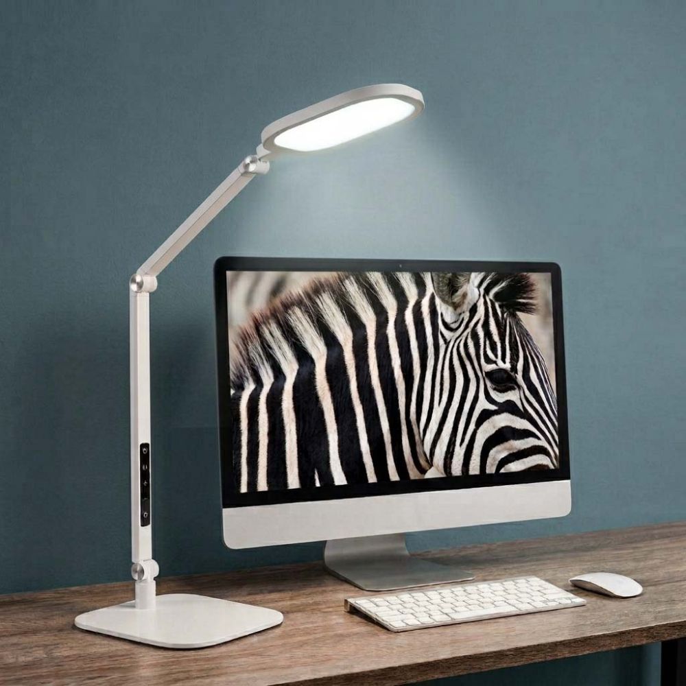 LED stolní pracovní lampa 2v1, 15W, 3000 - 6500 K, Ra >96, stmívatelná, bílá, šroub/podstavec