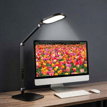 LED stolní pracovní lampa 2v1, 15W, 3000 - 6500 K, Ra >96, stmívatelná, černá, šroub/podstavec