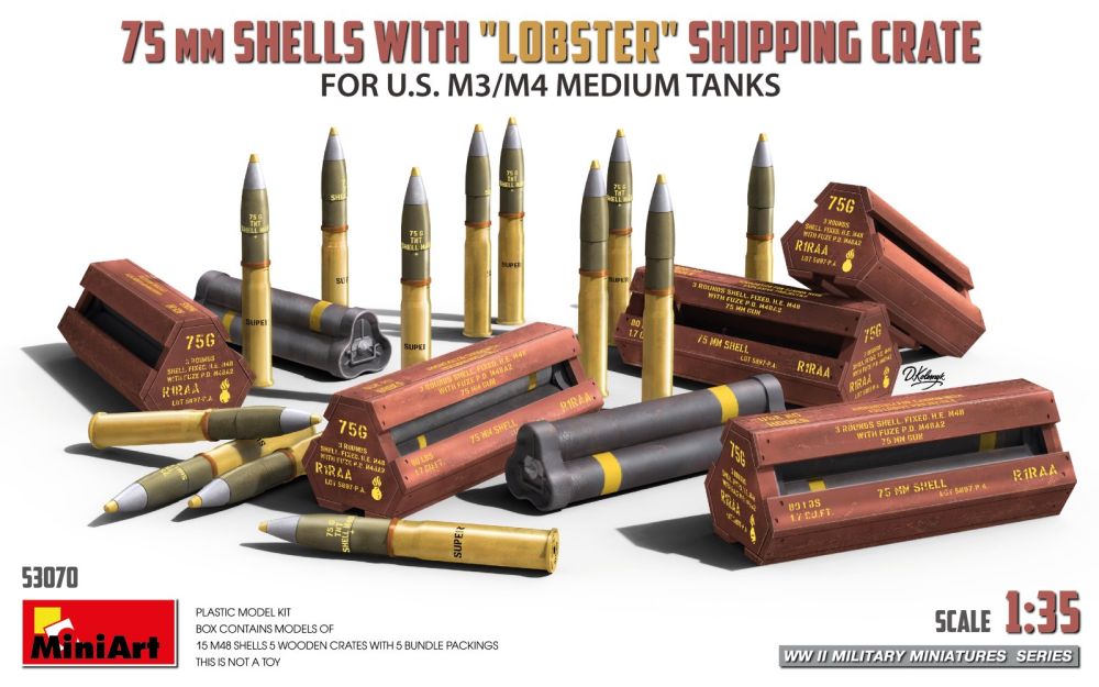1:35 75MM SHELLS WITH “LOBSTER” SHIPPING CRATE FOR U.S. M3/M4 MEDIUM TANKS