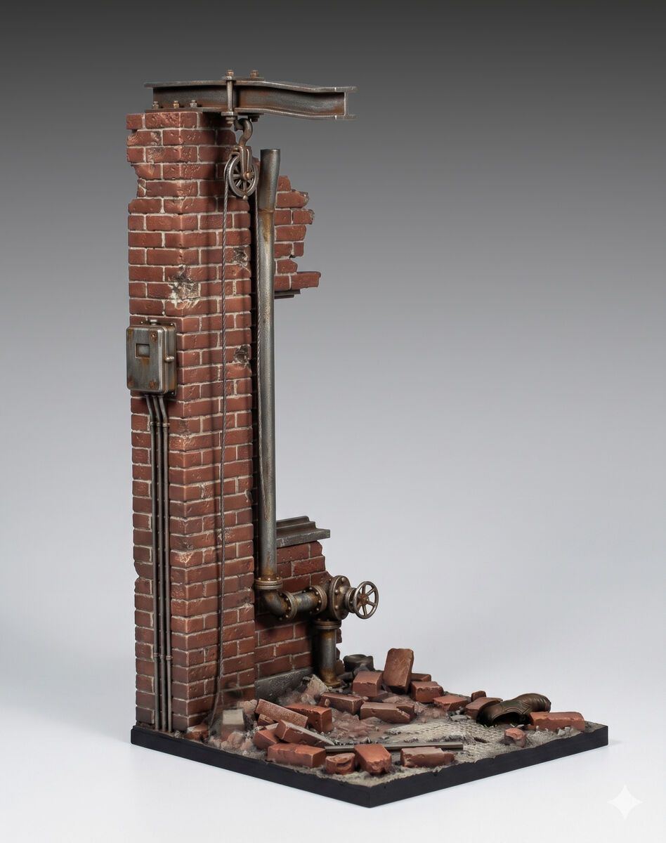 1:35 Factory Wall Ruin Base (3D-Printed)