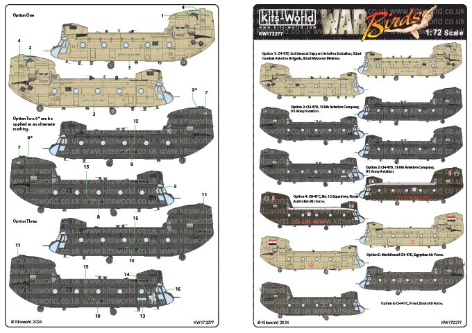 1:72 CH-47C/D/F Chinook (US ARMY, RAAF, Egypt AF, Lybian AF)