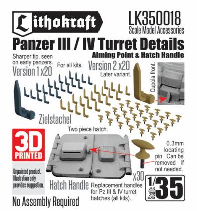 1:35 Panzer III/IV - Turret Details: Zielstachel & Hatch Handle (3D Printed)