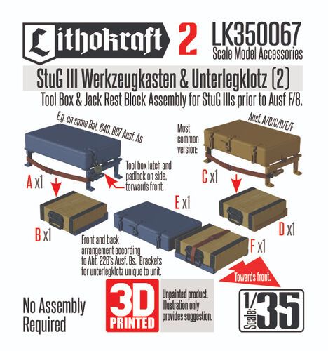 1:35 StuG III Werkzeugkasten & Unterlegklotz Set 2 (3D-Printed)