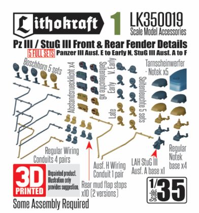 1:35 Panzer III / StuG III - Front & Rear Fender Details (5 full sets - 3D Printed)