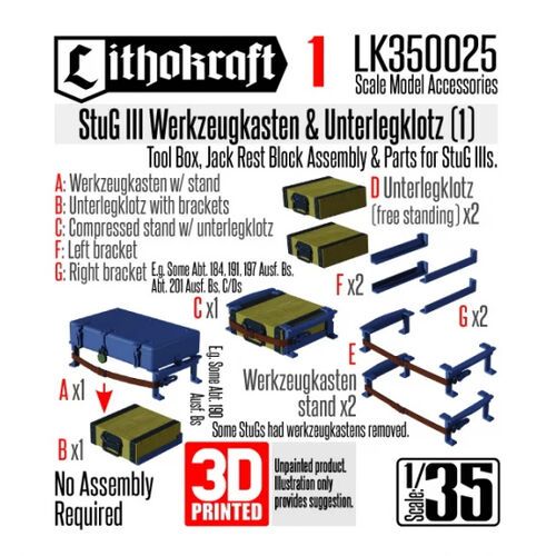 1:35 StuG III Werkzeugkasten & Unterlegklotz Set 1 (3D-Printed)