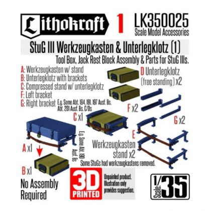1:35 StuG III Werkzeugkasten & Unterlegklotz Set 1 (3D-Printed)