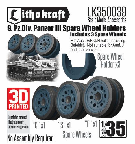 1:35 9. PzDiv Pz III - Spare Wheel Holders with 3 Spare Wheels (3D Printed)