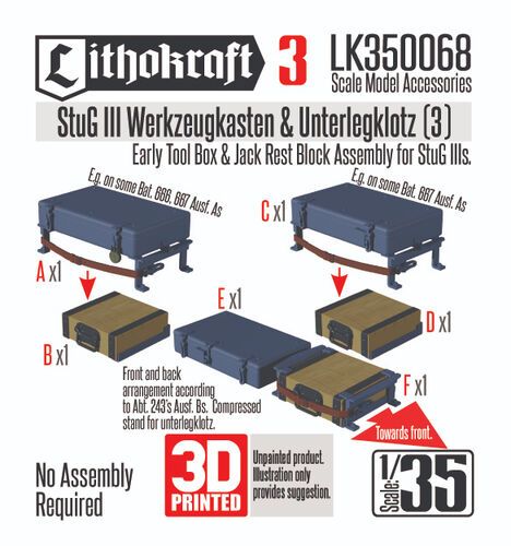 1:35 StuG III Werkzeugkasten & Unterlegklotz Set 3 (3D-Printed)