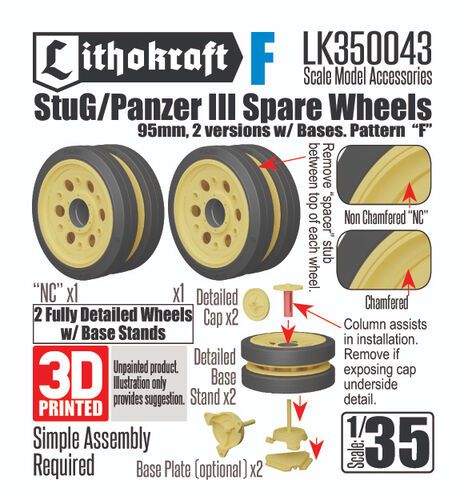 1:35 StuG/Panzer III Spare Wheels (95mm, 2 Versions With Bases, Pattern 'F')