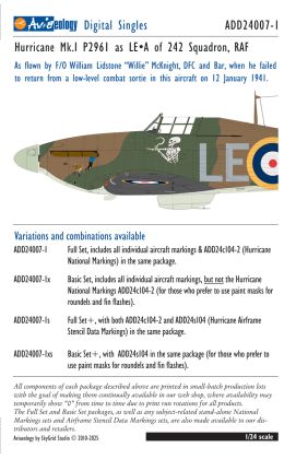 1:24 Hawker Hurricane Mk.I - P2961 as LE-A of 242 Sqn / RAF-McKnight aircraft (Basic Set)