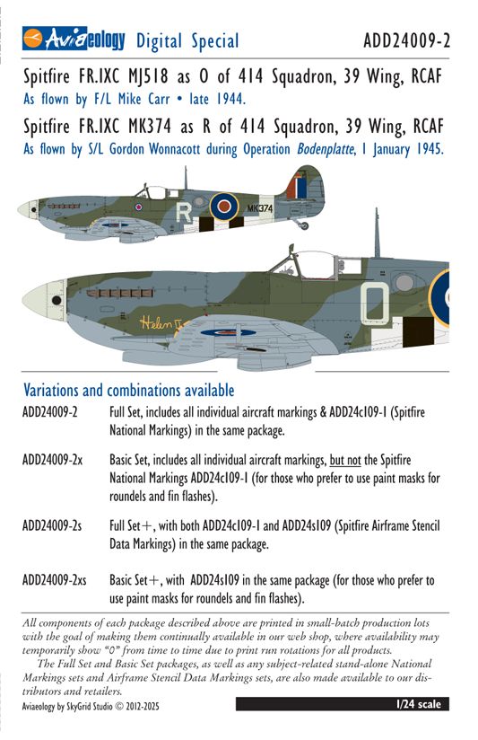 1:24 Supermarine Spitfire FR Mk.IXc - MJ518 & MK374 of 414 Squadron, 39 Wing RCAF (Basic Set)