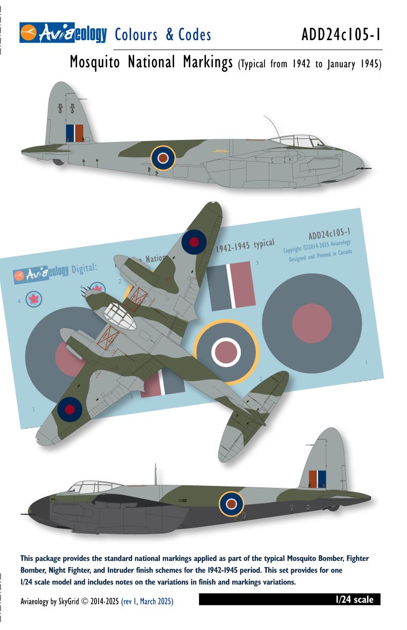 1:24 de Havilland Mosquito National Markings - 1942-1945 (Type B upper wing roundels)