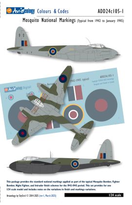 1:24 de Havilland Mosquito National Markings - 1942-1945 (Type B upper wing roundels)