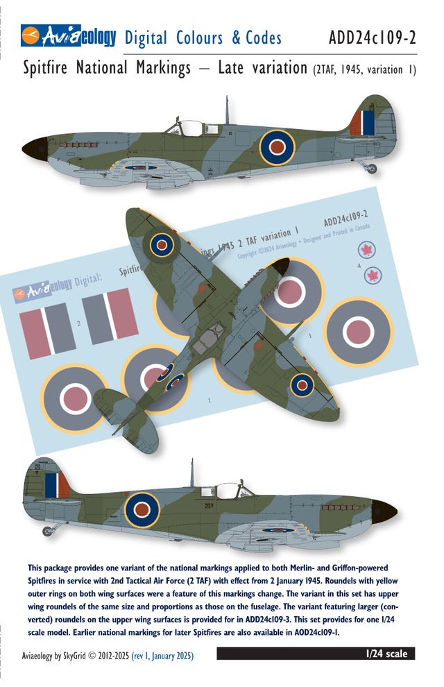 1:24 Supermarine Spitfire - Late National Markings (2TAF, 1945, Variation 1)