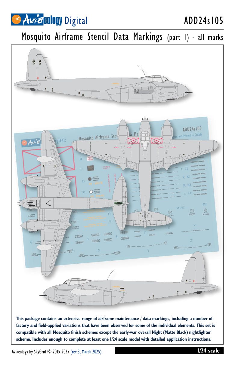 1:24 de Havilland Mosquito Airframe Stencil / Data Marking (Part 1)