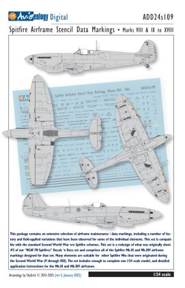 1:24 Supermarine Spitfire - Airframe Stencil / Ddata (Optimized for Mk.IX & Mk.XIV - also applicable to others)