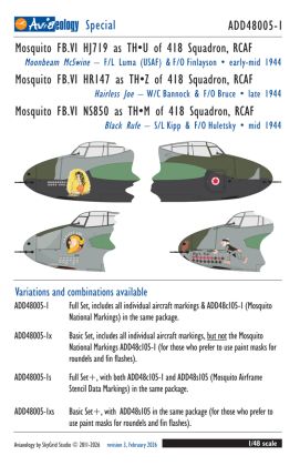 1:48 de Havilland Mosquito FB.VI - Intruders HJ719, HR147, & NS850 of 418 Sqn, RCAF (Basic Set)