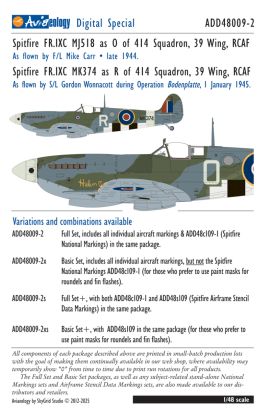 1:48 Supermarine Spitfire FR Mk.IXc - MJ518 & MK374 of 414 Squadron, 39 Wing RCAF (Basic Set)