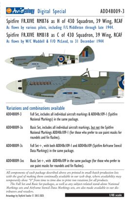 1:48 Supermarine Spitfire FR.XIVe - RM876 & RM818 of 430 Squadron, 39 Wing RCAF (Full Set) Singles & Specials TBA