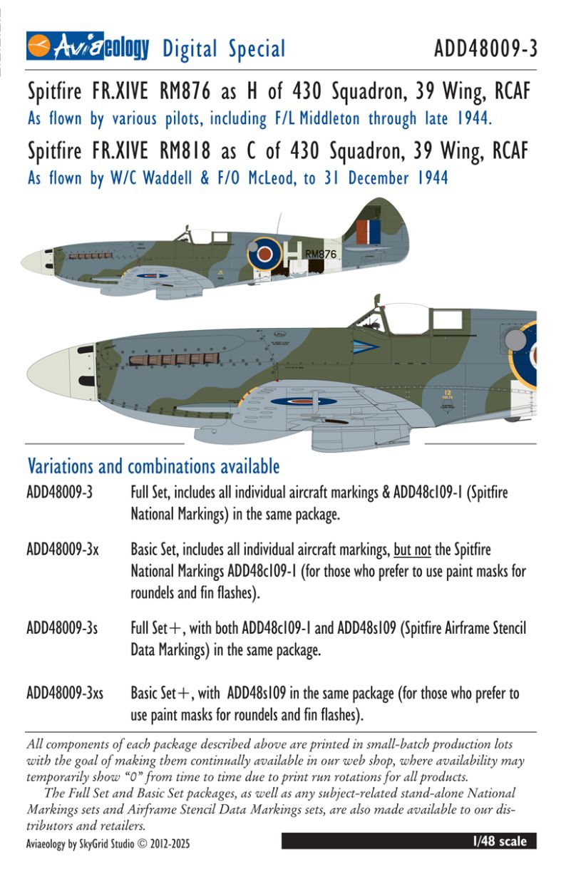 1:48 Supermarine Spitfire FR.XIVe - RM876 & RM818 of 430 Squadron, 39 Wing RCAF (Basic Set)