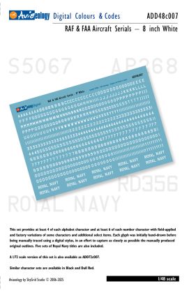 1:48 RAF & FAA (Fleet Air Arm) Aircraft Serials: 8' White Colours & Codes