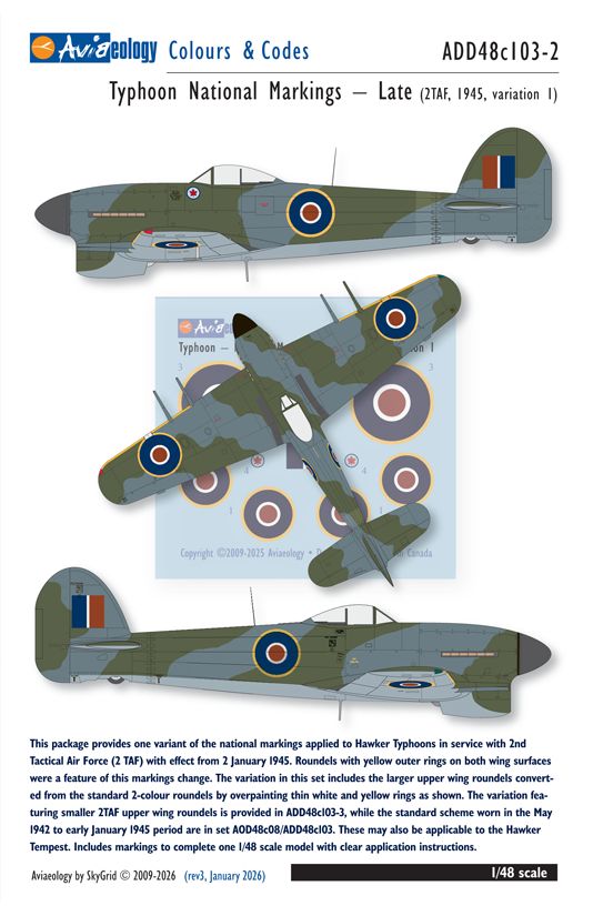 1:48 Hawker Typhoon National Markings - Late (2TAF / BAFO Variation 1)