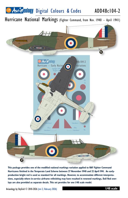 1:48 Hawker Hurricane - National Markings / Early Variation 2 (Nov.1940 - April 1941)