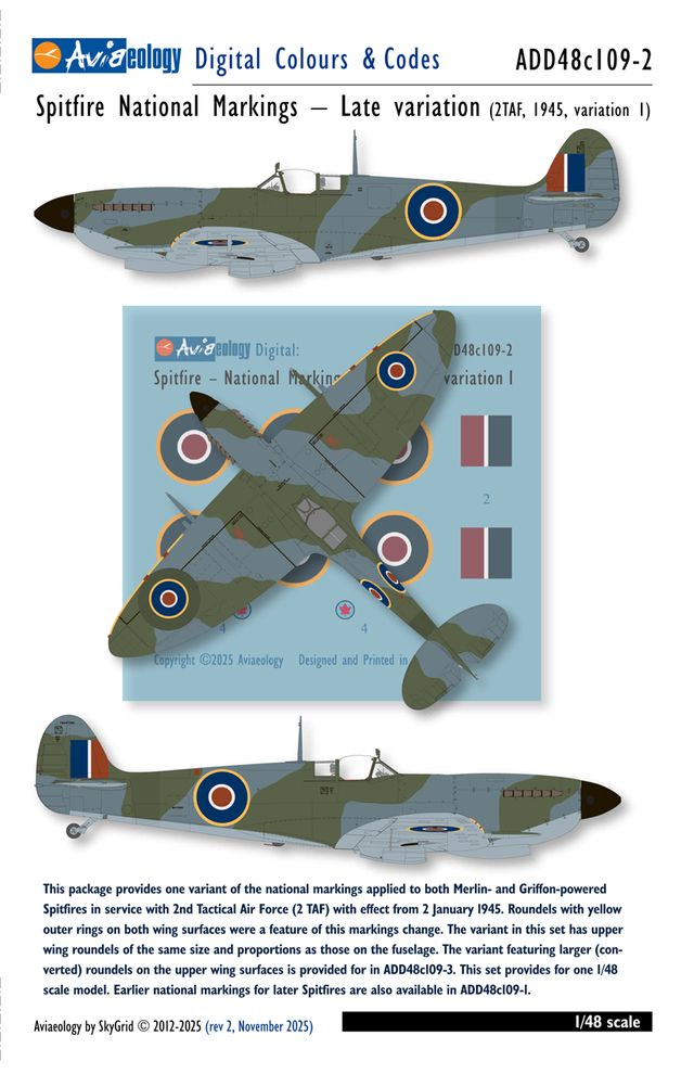 1:48 Supermarine Spitfire - National Markings Late (2 TAF / 1945 Variation 1)