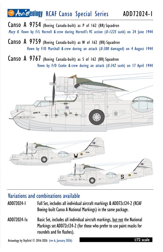 1:72 Canso As - 9754 (Hornell VC), 9759, & 9767 of 162 (BR) Squadron, RCAF (Full Set)