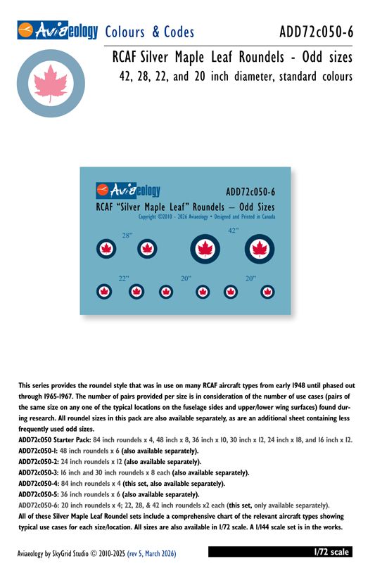 1:72 RCAF Silver Maple Leaf Roundels - Odd Sizes