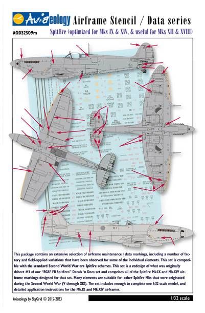 1:32 Supermarine Spitfire - Airframe Stencil/Data (for Mk.IX & Mk.XIV / applicable to Mk.XII & XVIII)