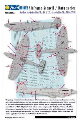 1:32 Supermarine Spitfire - Airframe Stencil/Data (for Mk.IX & Mk.XIV / applicable to Mk.XII & XVIII)