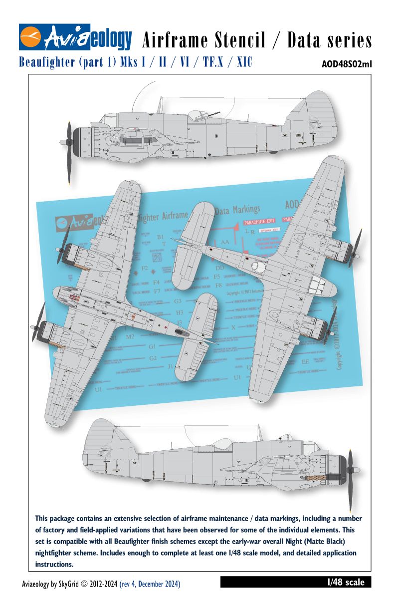 1:48 Bristol Beaufighter - Airframe Stencil / Data Markings