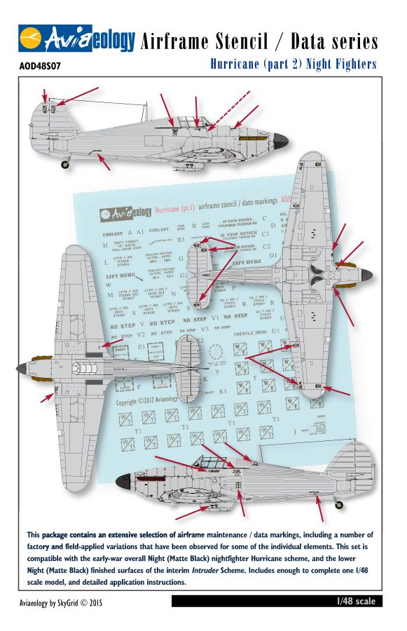 1:48 Hawker Hurricane - airframe stencil / data series (Part 2 - Nightfighters)