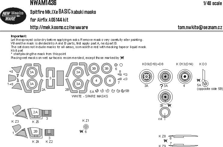 1:48 Spitfire Mk.IXe - BASIC Kabuki Masks (for Airfix 05144 Kit)
