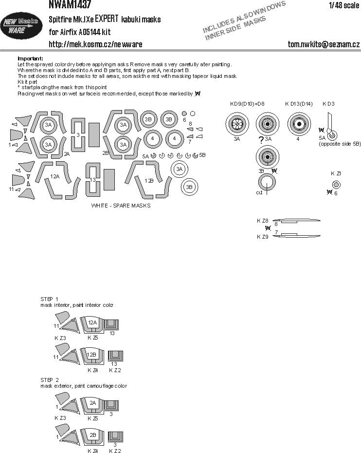 1:48 Spitfire Mk.IXe - EXPERT Kabuki Masks (for Airfix 05144 Kit)
