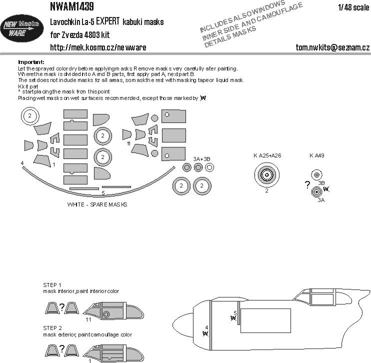 1:48 Lavochkin La-5 - EXPERT Kabuki Masks (for Zvezda 4803 Kit)