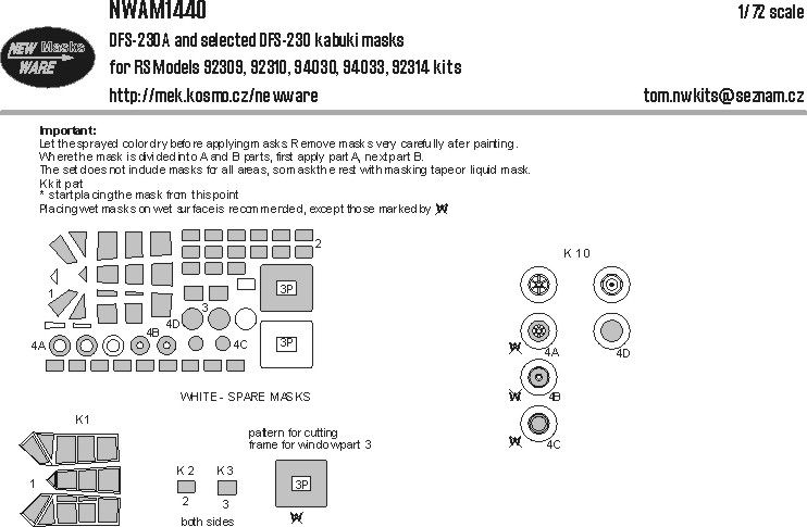 1:72 DFS-230 A and selected DFS-230 - Kabuki Masks (for RS Models Kits)