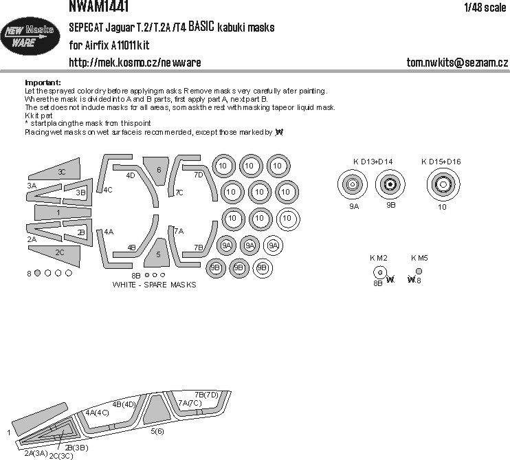1:48 SEPECAT Jaguar T.2 / T.2A and T.4 - BASIC Kabuki Masks (for Airfix 11011 Kit)