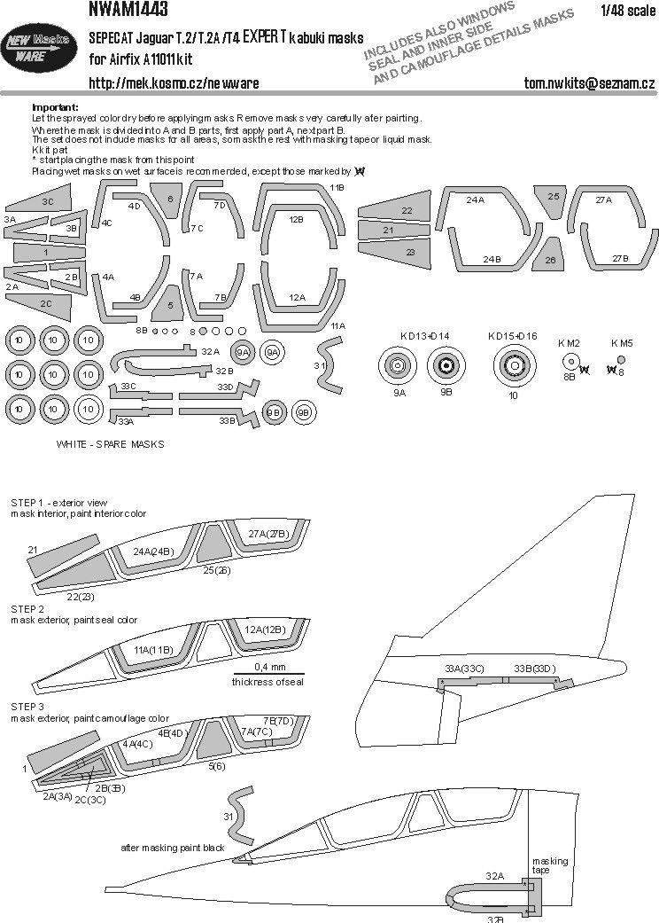 1:48 SEPECAT Jaguar T.2 / T.2A and T.4 - EXPERT Kabuki Masks (for Airfix 11011 Kit)