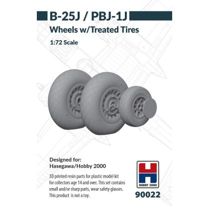 1:72 B-25 J / PBJ-1 J - Wheels with Treated Tires (for Hasegawa and Hobby 2000 Kits / 3D-Printed)