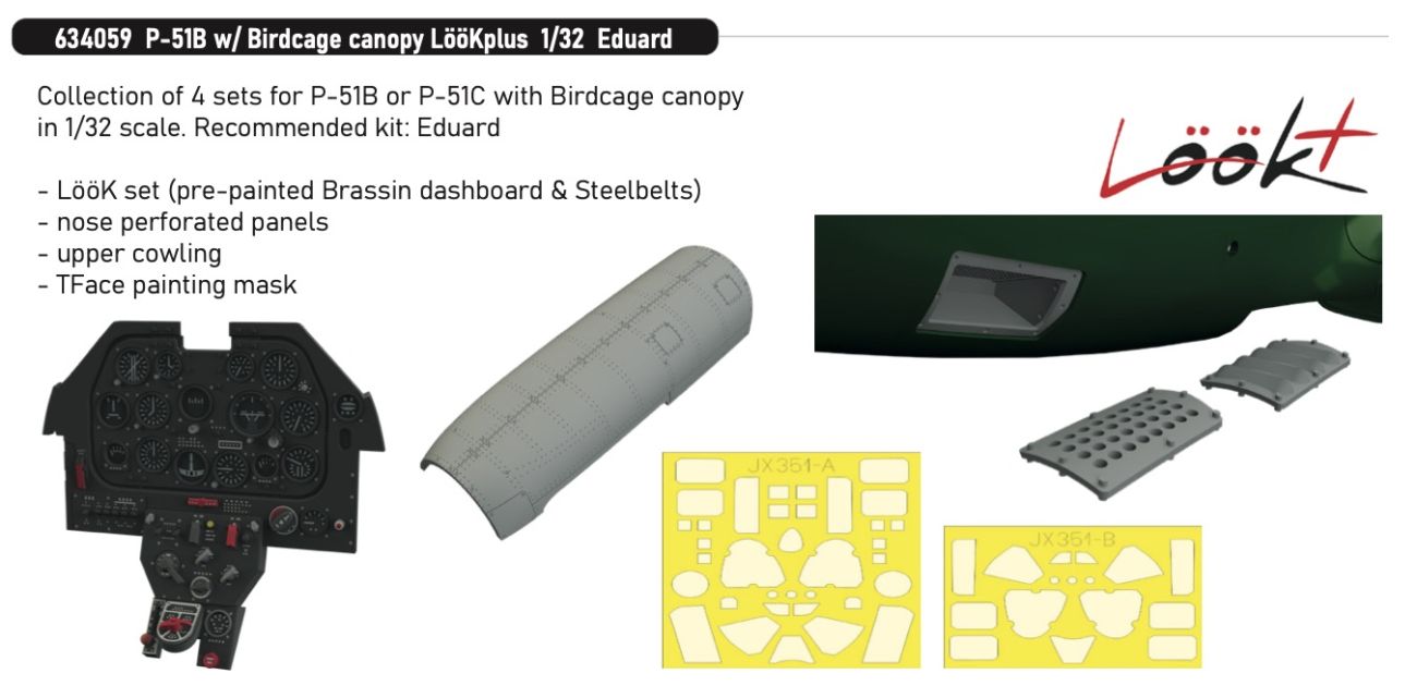 1:32 North American P-51 B with Birdcage Canopy - LööKplus Set for Eduard