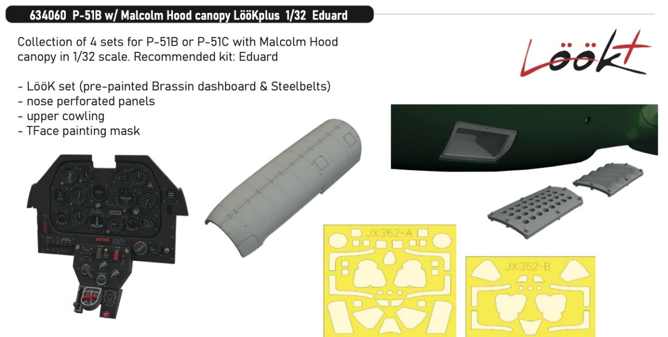 1:32 P-51B with Malcolm Hood Canopy - LööKplus Set for Eduard