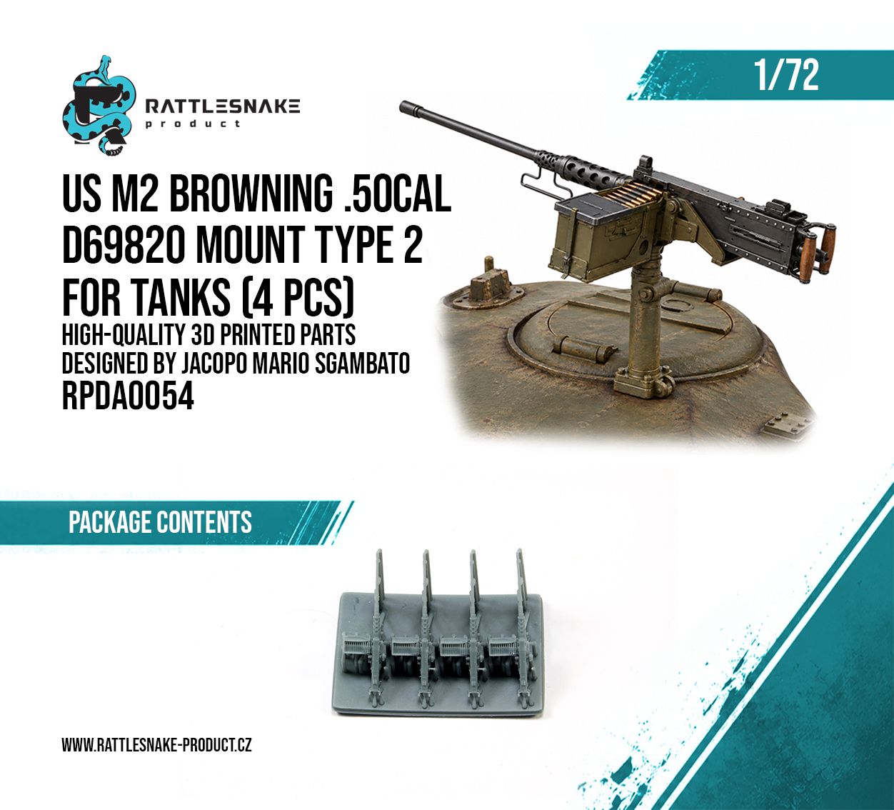 1:72 US M2 Browning 50. cal D69820 Mount- Type 2 for US tanks (4pcs)